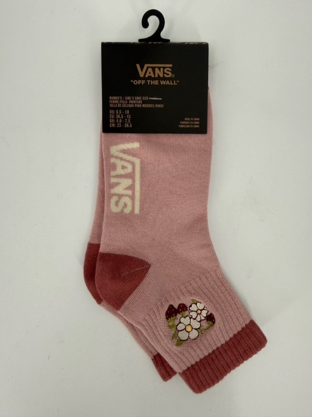 Women’s Vans Embroidered Socks Floral Strawberry Print Pink One Size Fits Most